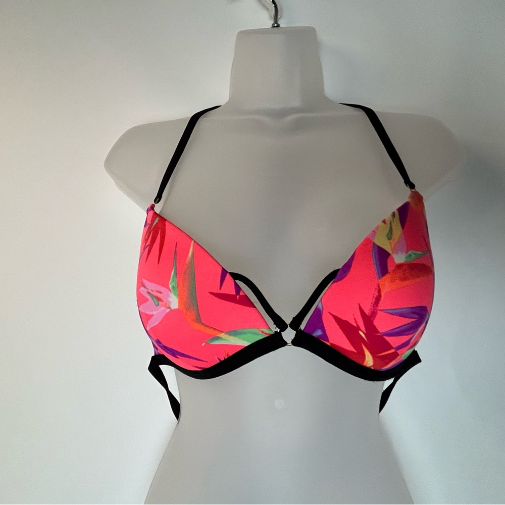 PINK Victoria's Secret Triangle Strappy Pink Floral Bikini Top Medium